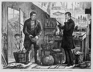 A newspaper illustration depicting a man engag... A newspaper illustration depicting a man engag...